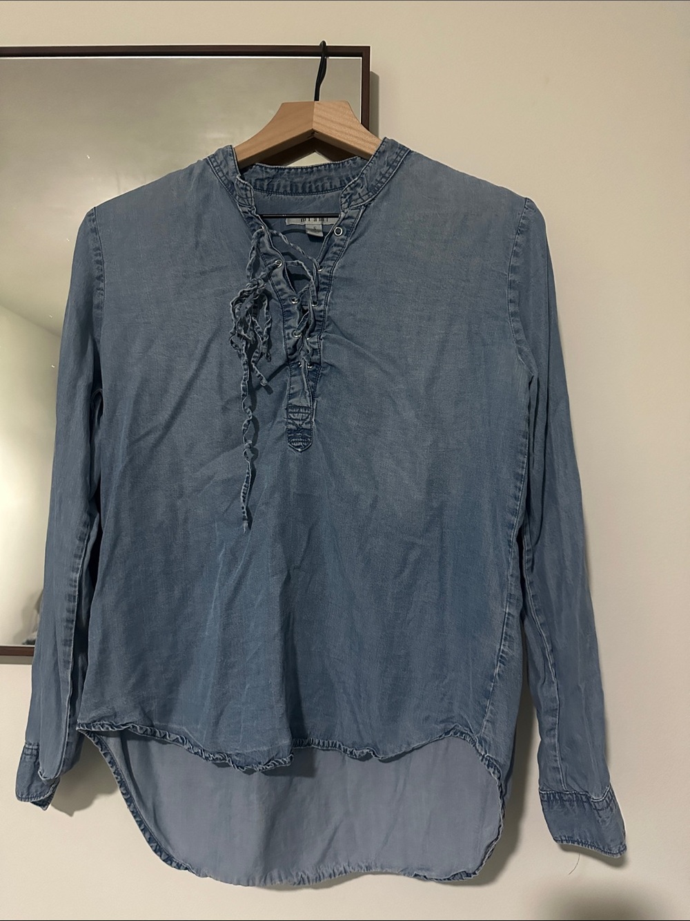 Light Blue Women's Long-Sleeve Lace-Up Denim Top